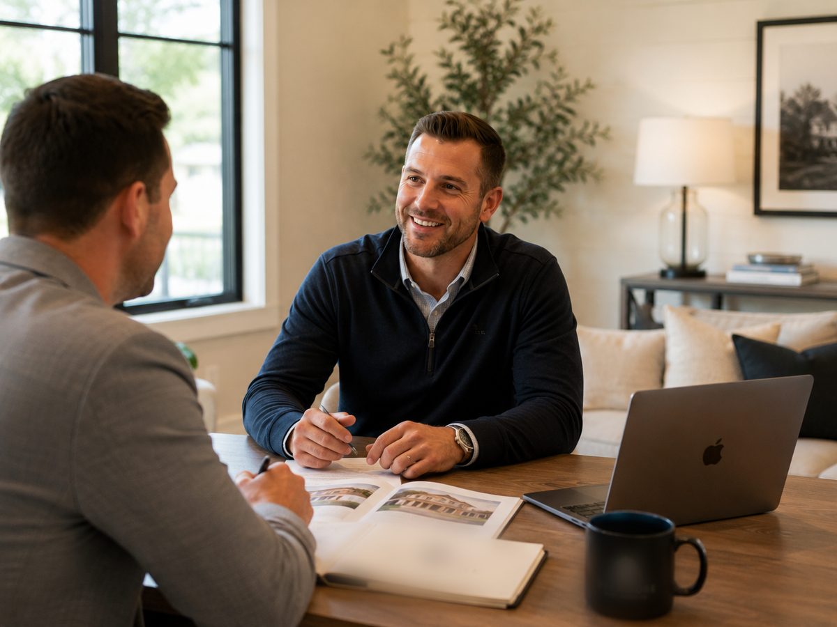 Two agents reviewing listings during a meeting